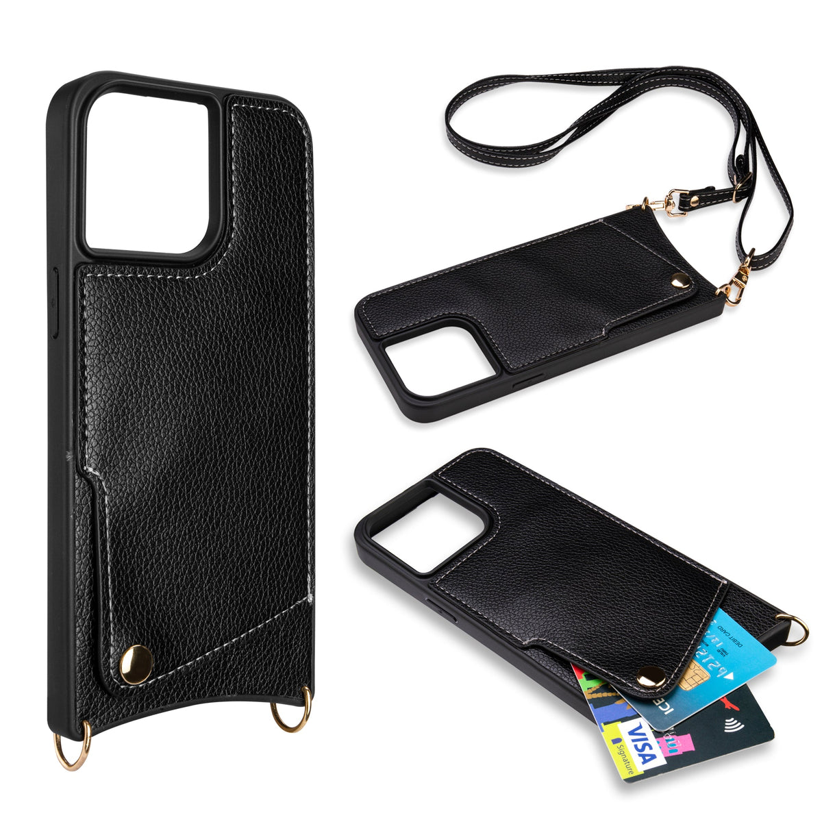 Apple iPhone 15 Pro Case - Black - Back Cover with Wrist Band and Phone Band