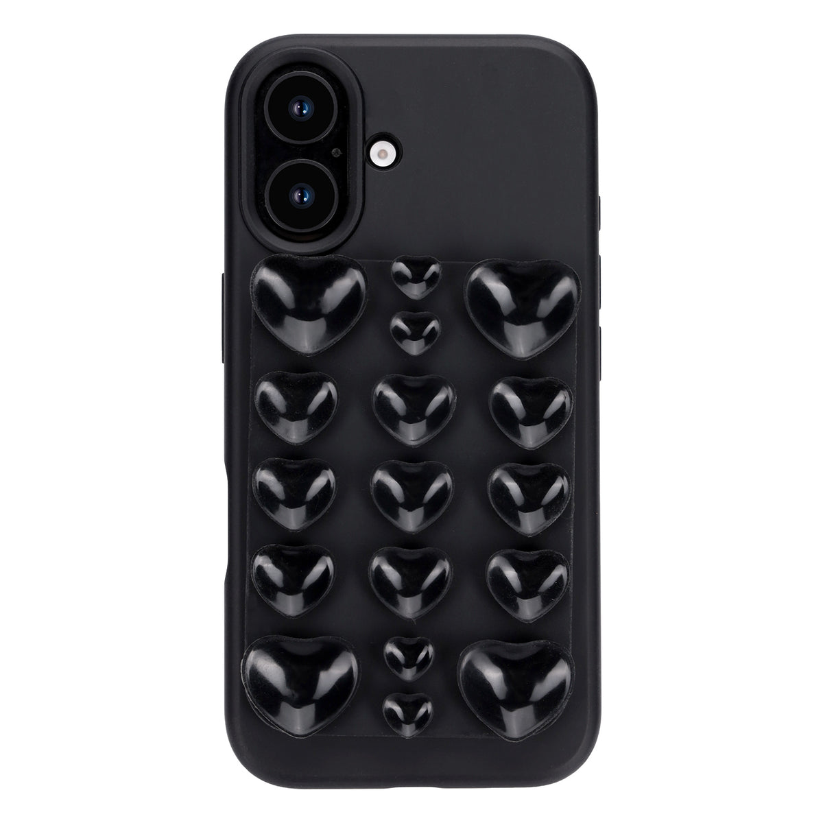 Apple iPhone 16 Hoesje - Zwart - Siliconen Back Cover met Afneembare Hartjes Zuignappen