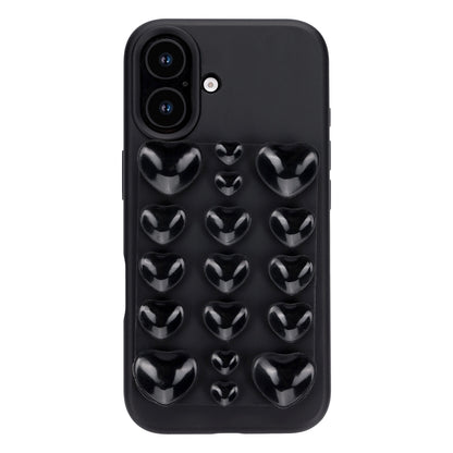 Apple iPhone 16 Hoesje - Zwart - Siliconen Back Cover met Afneembare Hartjes Zuignappen