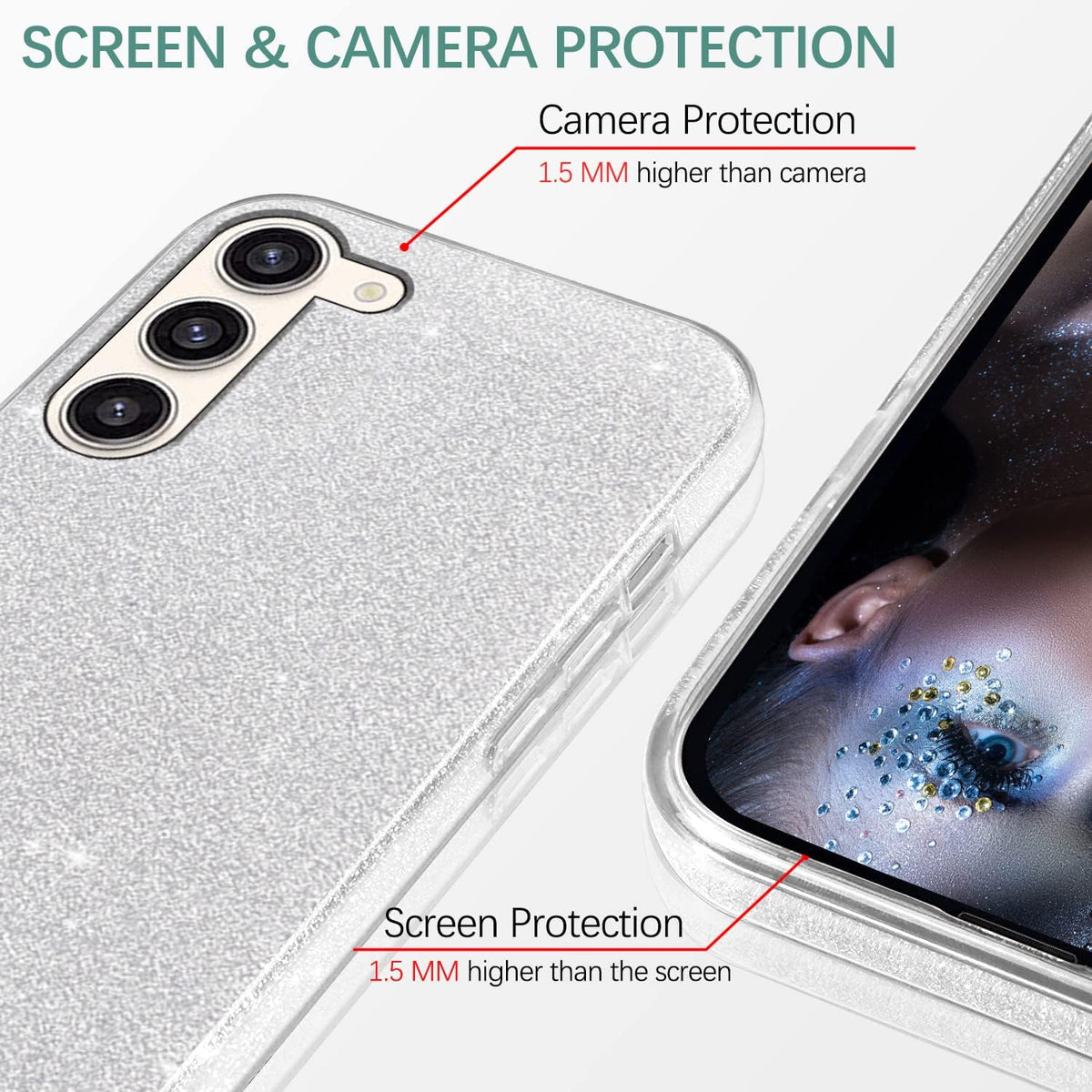 Samsung Galaxy S24 Hoesje - Zilver - Glitter Back Cover
