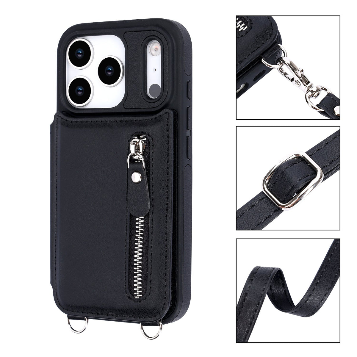Apple iPhone 17 Pro Max Hoesje - Zwart - Luxe Back Cover met Telefoonkoord en Rits