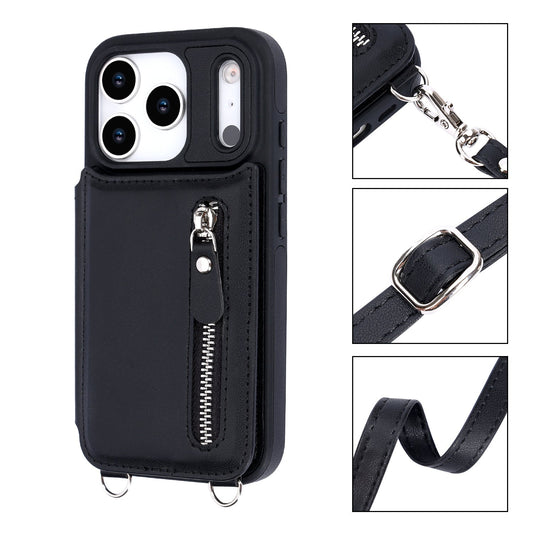 Apple iPhone 18 Pro Hoesje - Zwart - Luxe Back Cover met Telefoonkoord en Rits