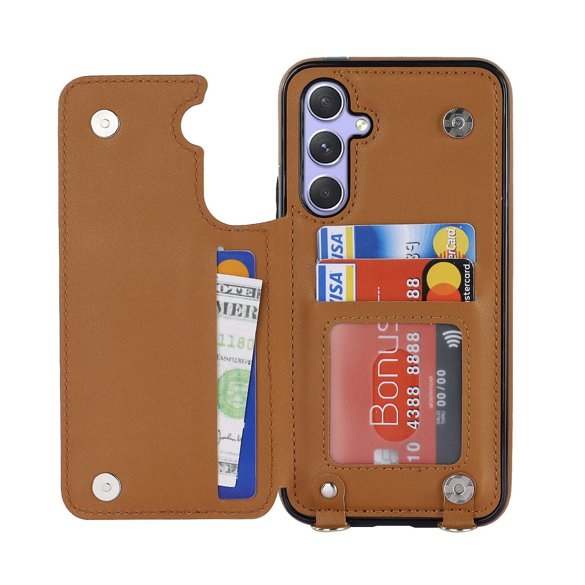 Samsung Galaxy A14 4G Hoesje - Bruin - Luxe Back Cover met Telefoonkoord en Rits