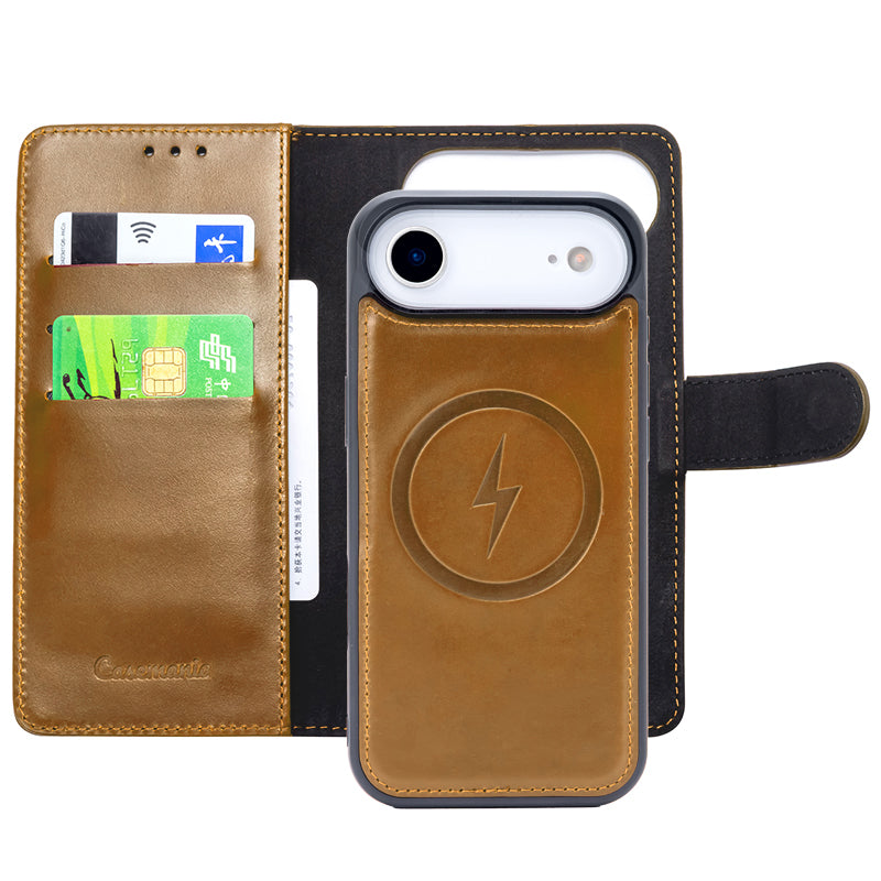 Apple iPhone Air Hoesje - Sienna Brown - Echt Leren MagSafe Bookcase