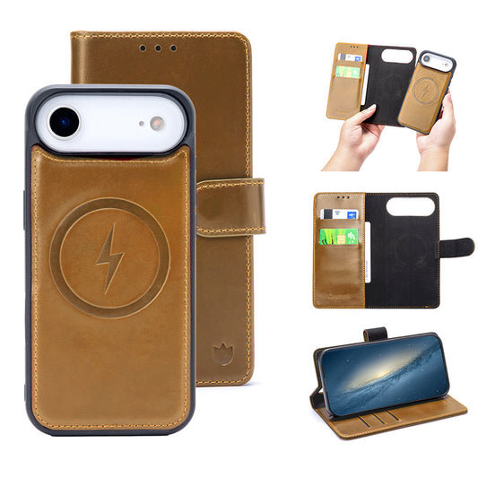 Apple iPhone Air Hülle - Sienna Brown - Echtleder MagSafe Klapphülle mit Kartenfach