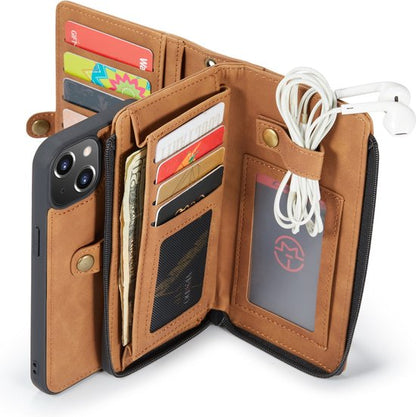 Apple iPhone 13 Hoesje - Sienna Brown - Luxe 2 in 1 Bookcase met 10 Kaart Vakken en Polskoord