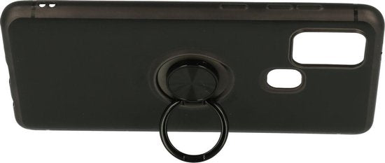 Samsung Galaxy A21s Hoesje - Zwart - Siliconen Ring Kickstand Back Cover