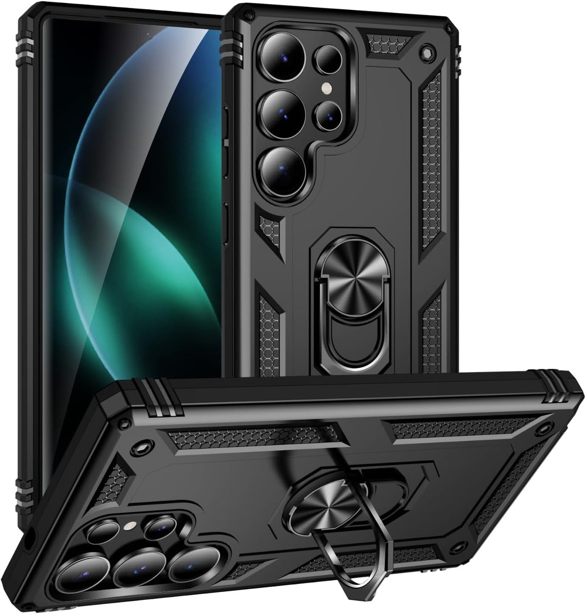Samsung Galaxy S25 Ultra Hoesje - Zwart - Hybride Armor Kickstand Back Cover
