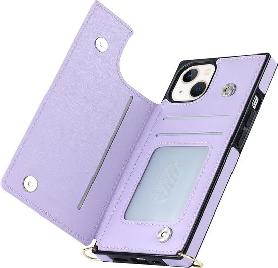 Apple iPhone 15 Hoesje - Paars - Luxe Back Cover met Telefoonkoord en Rits