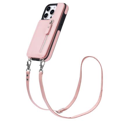 Apple iPhone 16 Pro Hoesje - Roze - Luxe Back Cover met Telefoonkoord en Rits