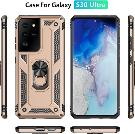 Samsung Galaxy S21 Ultra Hoesje - Goud - Armor Kickstand Back Cover