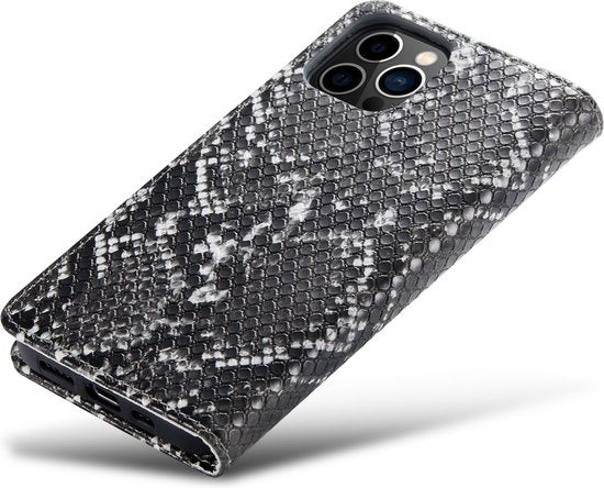 Apple iPhone 13 Pro Hülle - Schwarz - Schlangenprint Klapphülle mit Kartenfach