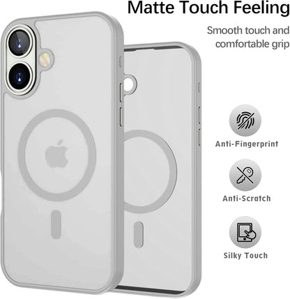 Apple iPhone 16 Hoesje - Grijs - Matte Armor MagSafe Back Cover met Camerabescherming
