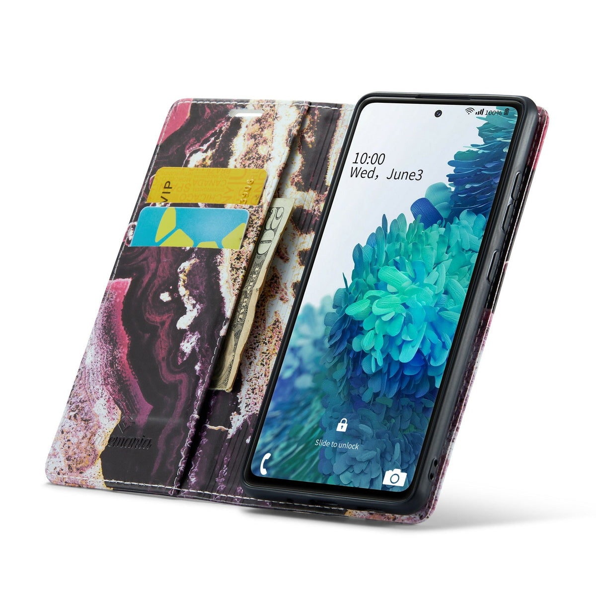Samsung Galaxy S21 FE Hoesje - Magenta Eudialyte - Marmer Portemonnee Bookcase