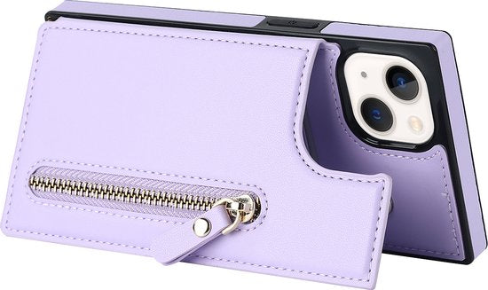 Apple iPhone 15 Hoesje - Paars - Luxe Back Cover met Telefoonkoord en Rits