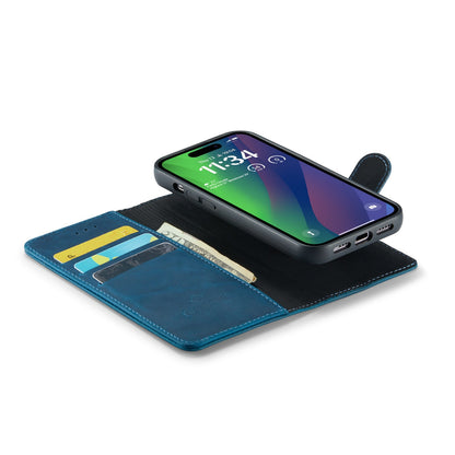 Apple iPhone 15 Plus Hülle - Navy Blue - Echtleder-2-in-1-MagSafe-Klapphülle mit Kartenfach