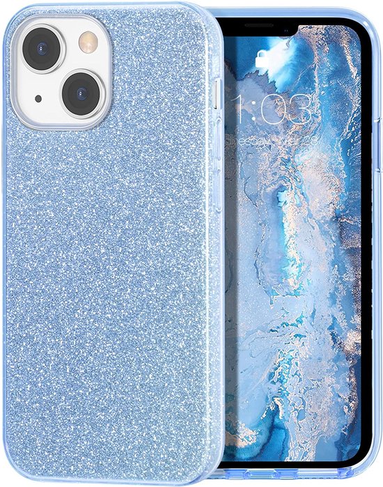 Apple iPhone 13 Mini Hoesje - Blauw - Glitter MagSafe Back Cover