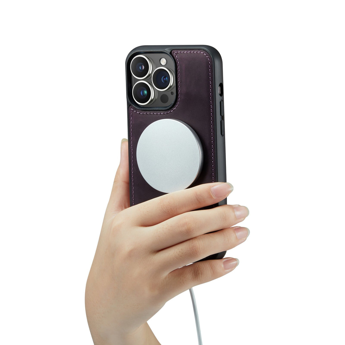 Apple iPhone 15 Pro Hoesje - Dark Purple - Echt Leren 2 in 1 MagSafe Bookcase