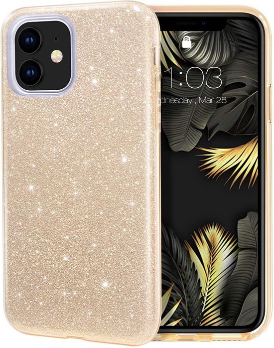 iPhone 12 Mini Hoesje - Goud - Glitter Back Cover