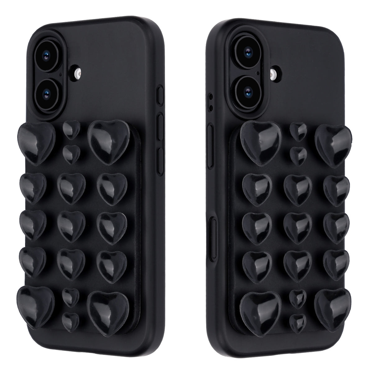 Apple iPhone 16 Hoesje - Zwart - Siliconen Back Cover met Afneembare Hartjes Zuignappen