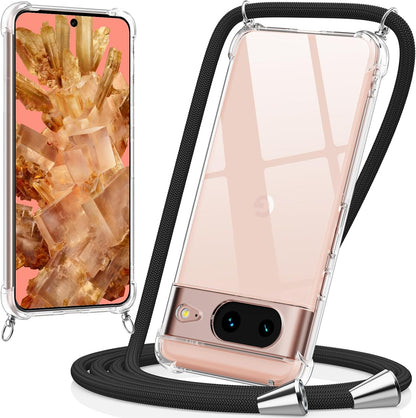 Google Pixel 8a Hoesje - Transparant - Siliconen Back Cover met Telefoonkoord