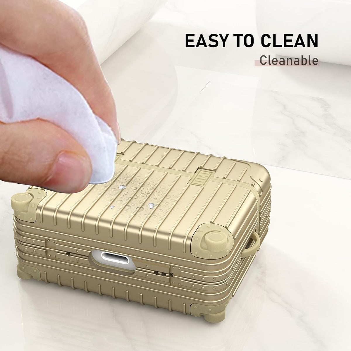 Apple AirPods Pro 2 / Pro Hoesje - Koffer Suit Case met Stickers - Goud