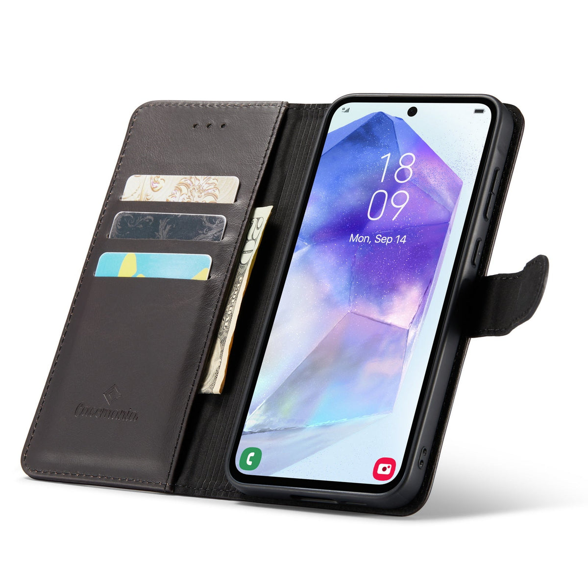 Samsung Galaxy A55 Hoesje - Charcoal Gray - Echt Leren 2 in 1 Bookcase