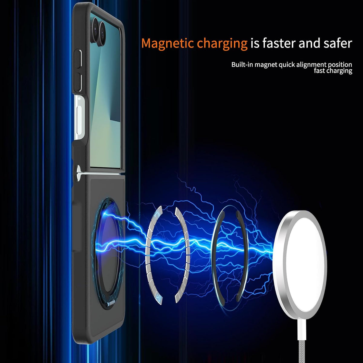 Coque Samsung Galaxy Z Flip8 - Noir avec support - Étui arrière Matte Armor MagSafe avec support