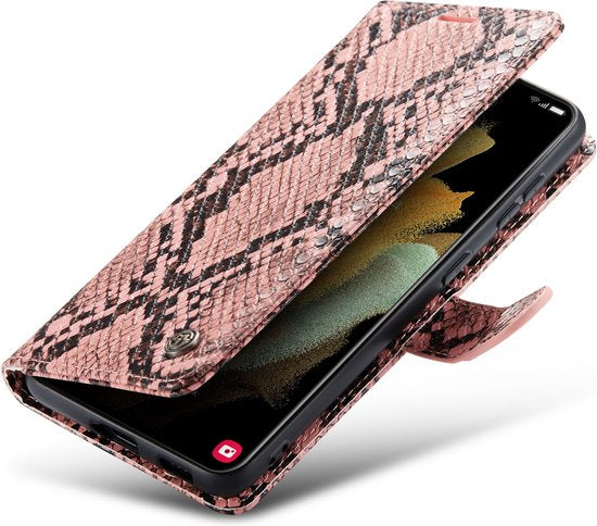 Samsung Galaxy S21 Hoesje - Roze - Luxe Slangen Bookcase