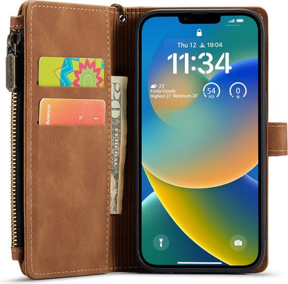 iPhone 14 Plus Case - Sienna Brown - Luxury Wallet Case with Zip
