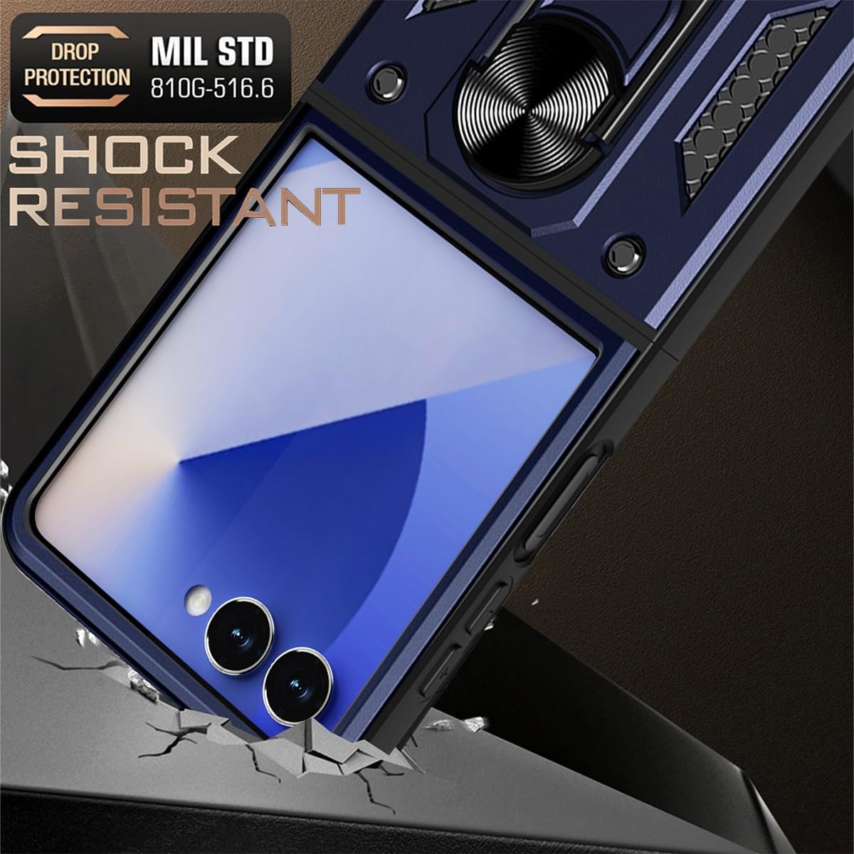 Samsung Galaxy Z Flip8 Hoesje - Blauw - Armor Kickstand Back Cover