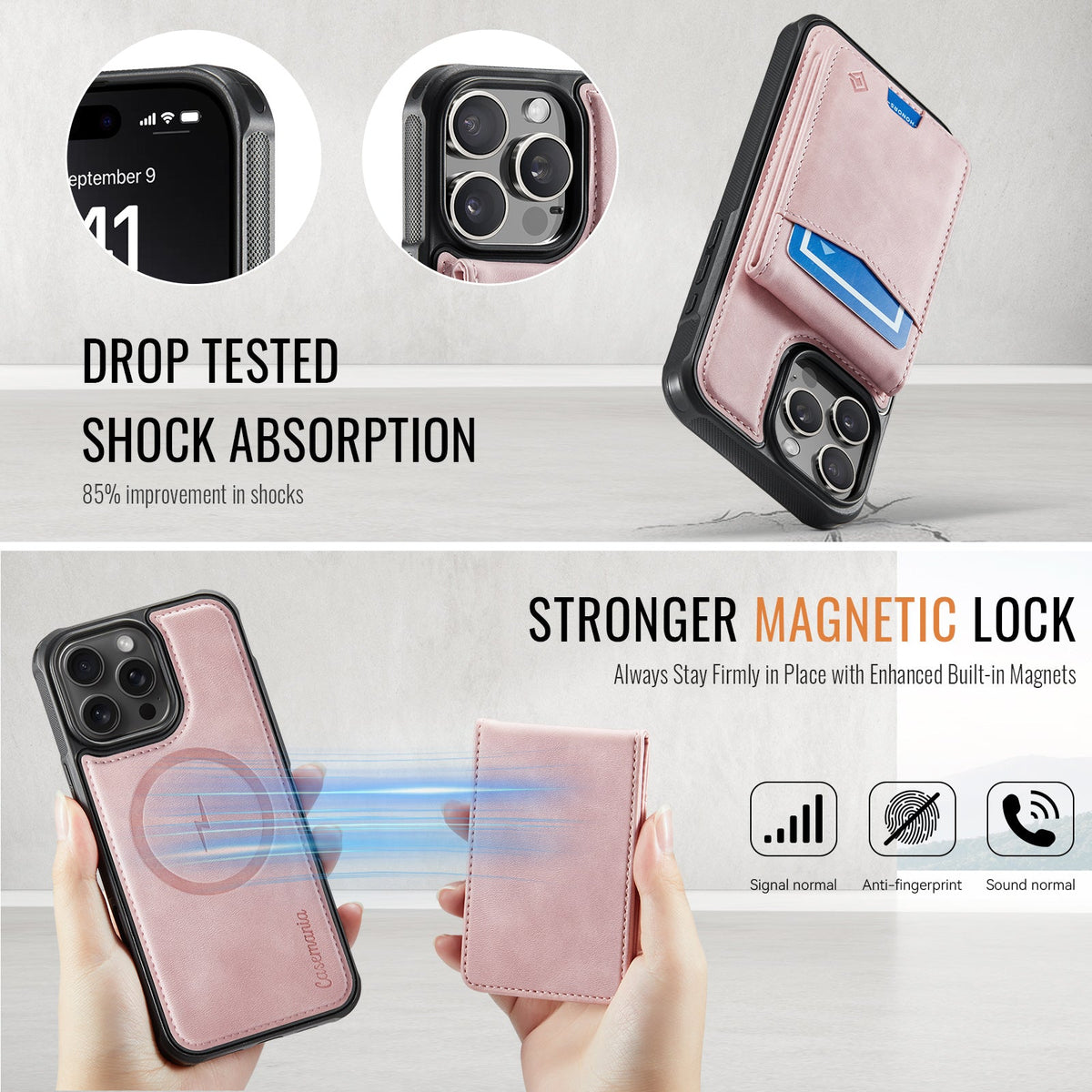 Apple iPhone 16 Pro Max Hoesje - Pale Pink - MagSafe Back Cover met Pasjeshouder