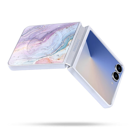 Coque Samsung Galaxy Z Flip 7 - Bleu Clair - Marbré Pailleté MagSafe Back Cover