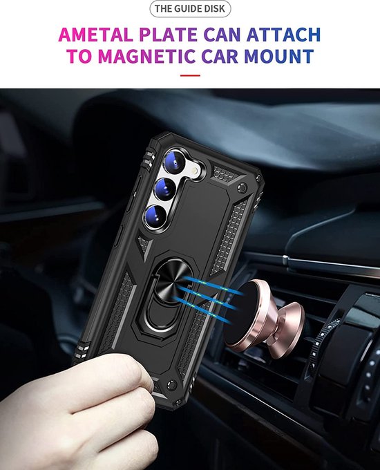 Samsung Galaxy S23 Plus Hoesje - Zwart - Armor Kickstand Back Cover met Magneetring