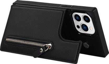 Coque pour Apple iPhone 15 Pro - Noir - Étui arrière luxueux avec cordon et fermeture éclair