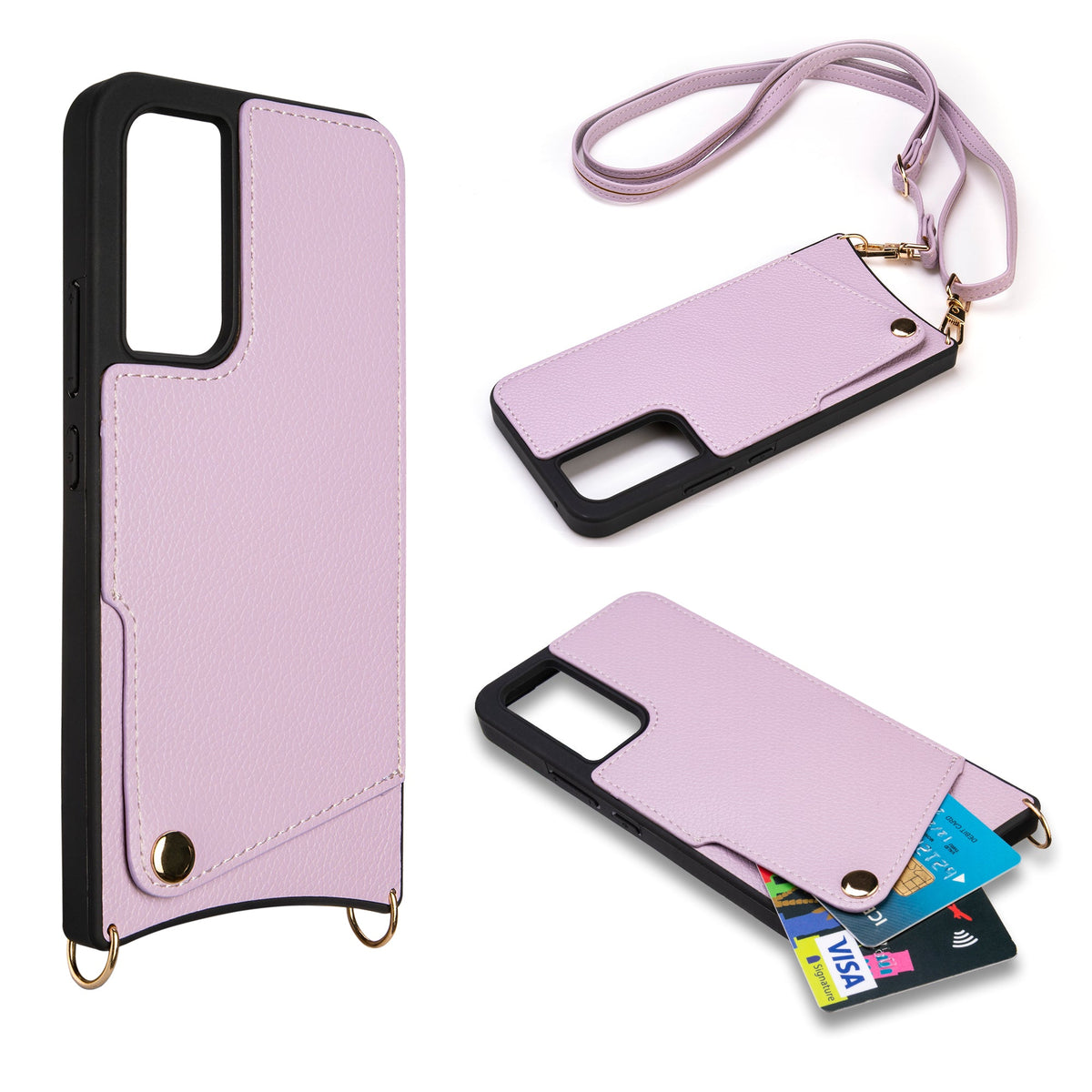 Samsung Galaxy A14 5G Hoesje - Paars - Back Cover met Pols Bandje en Telefoonkoord