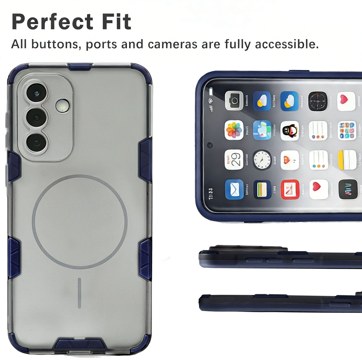 Samsung Galaxy A57 Hoesje - Transparant | Donker Blauw - Frosted Matte Hardcase MagSafe Back Cover