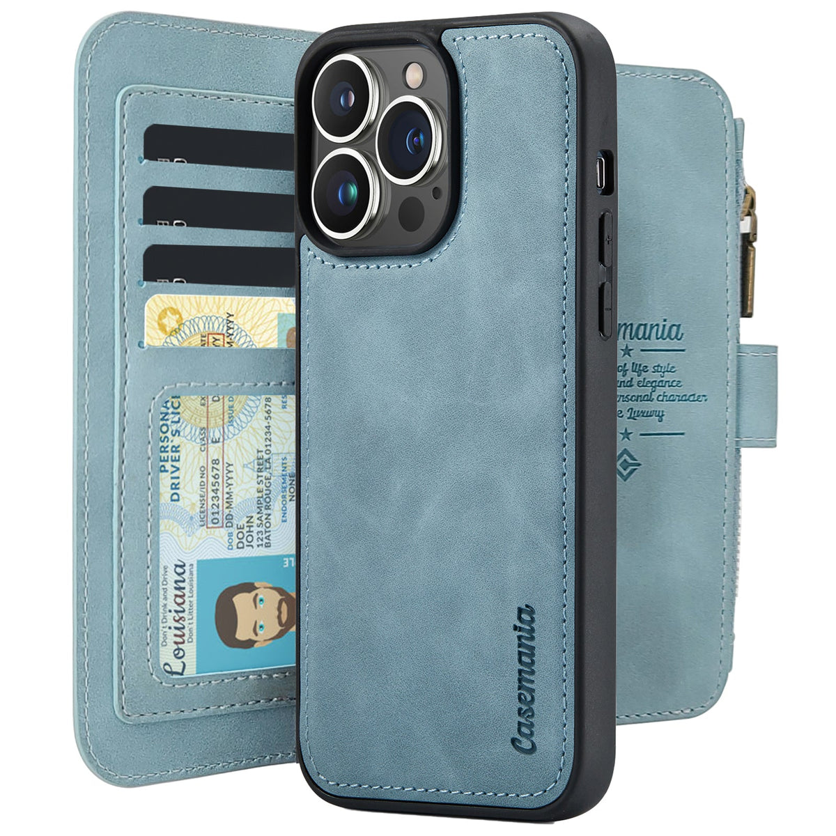Apple iPhone 15 Pro Max Hoesje - Aqua Blue - 2 in 1 Bookcase met Rits