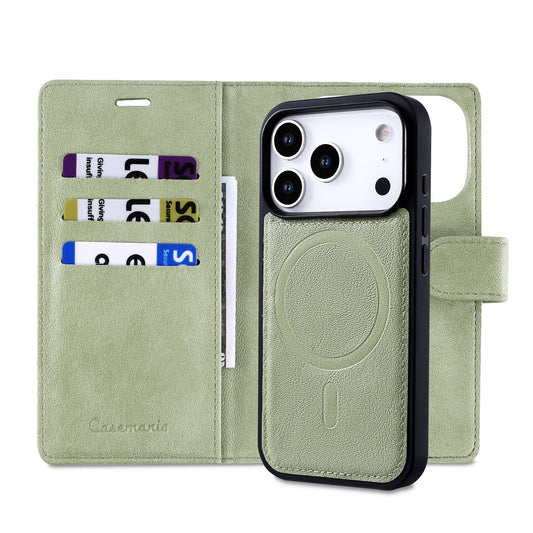 Apple iPhone 17 Pro Hülle - Matcha Green - 2-in-1 Lederoptik MagSafe Klapphülle mit Kartenfach