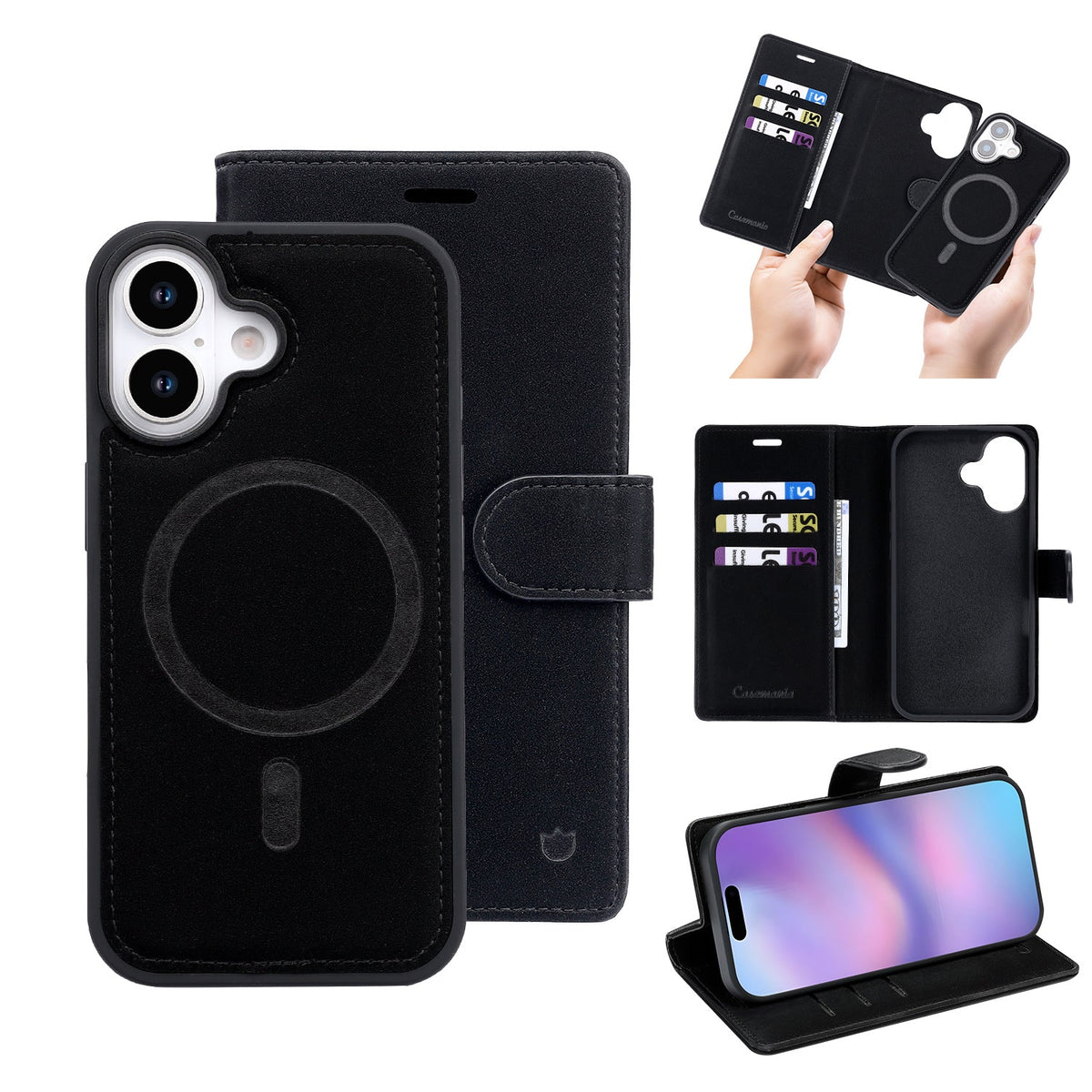 Apple iPhone 17 Hoesje - Onyx Black - 2 in 1 Velvet Bookcase