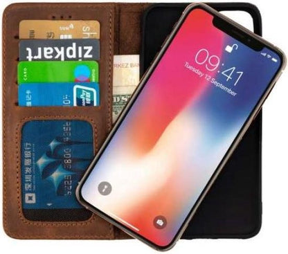 Apple iPhone 11 Pro Max Hülle - Braun - Echtleder-Klapphülle mit Kartenfach
