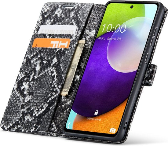 Samsung Galaxy A52 5G Hoesje - Zwart - Luxe Slangen Bookcase