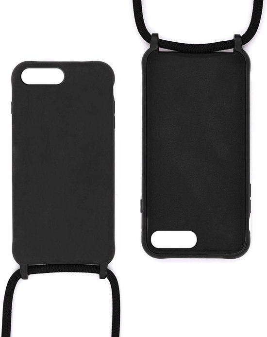 Coque iPhone 7 Plus/8/Plus - Noir - Dos en silicone avec cordon pour téléphone