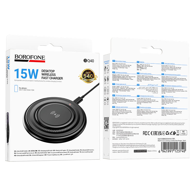 Borofone 15W Draadloze Lader - Zwart