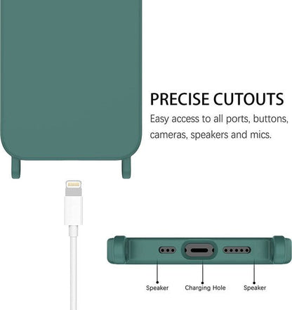 Apple iPhone 14 Hoesje - Groen - Siliconen Back Cover met Telefoonkoord