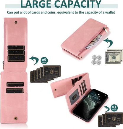 Apple iPhone 13 Pro Max Hoesje - Roze - Extra Stevige Luxe Bookcase met Rits en Vakken