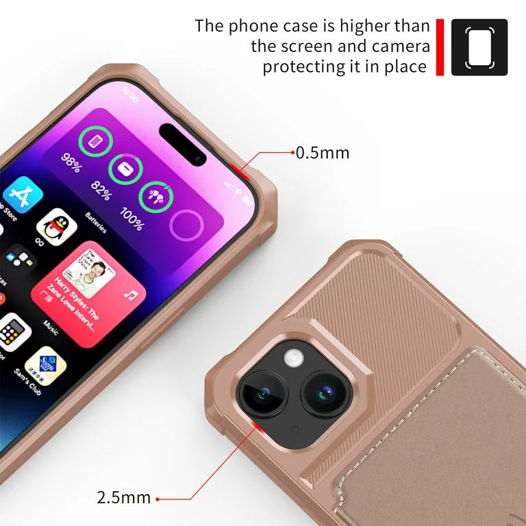 iPhone 15 Plus Hoesje - Rosegoud - Back Cover met RFID Kaarthouder