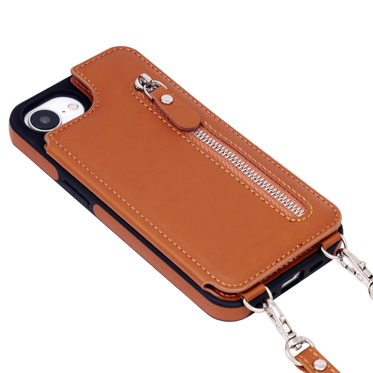 iPhone 16e Hoesje - Bruin - Luxe Back Cover met Telefoonkoord en Rits