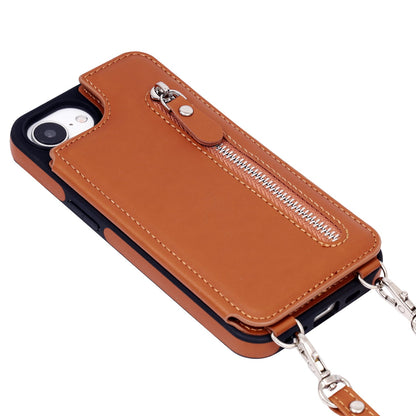 iPhone 16e Hoesje - Bruin - Luxe Back Cover met Telefoonkoord en Rits
