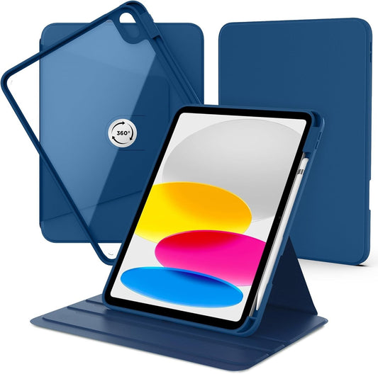 Apple iPad 2025 (11th Gen) / 2022 (10th Gen) Tablethoes - Donker Blauw en Transparant - 360° Draaibaar Tablet Cover met Transparante Achterkant